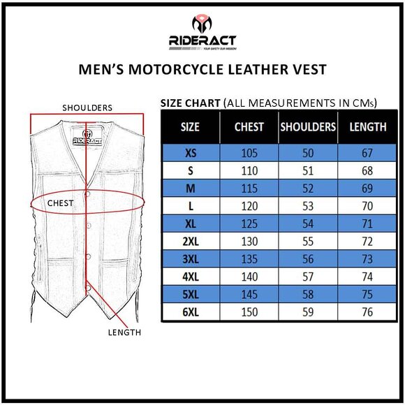 RIDERACT® Mens Motorcycle Vest Biker Leather Vest With CE Armors And YKK® Zipper - Picture 9 of 9